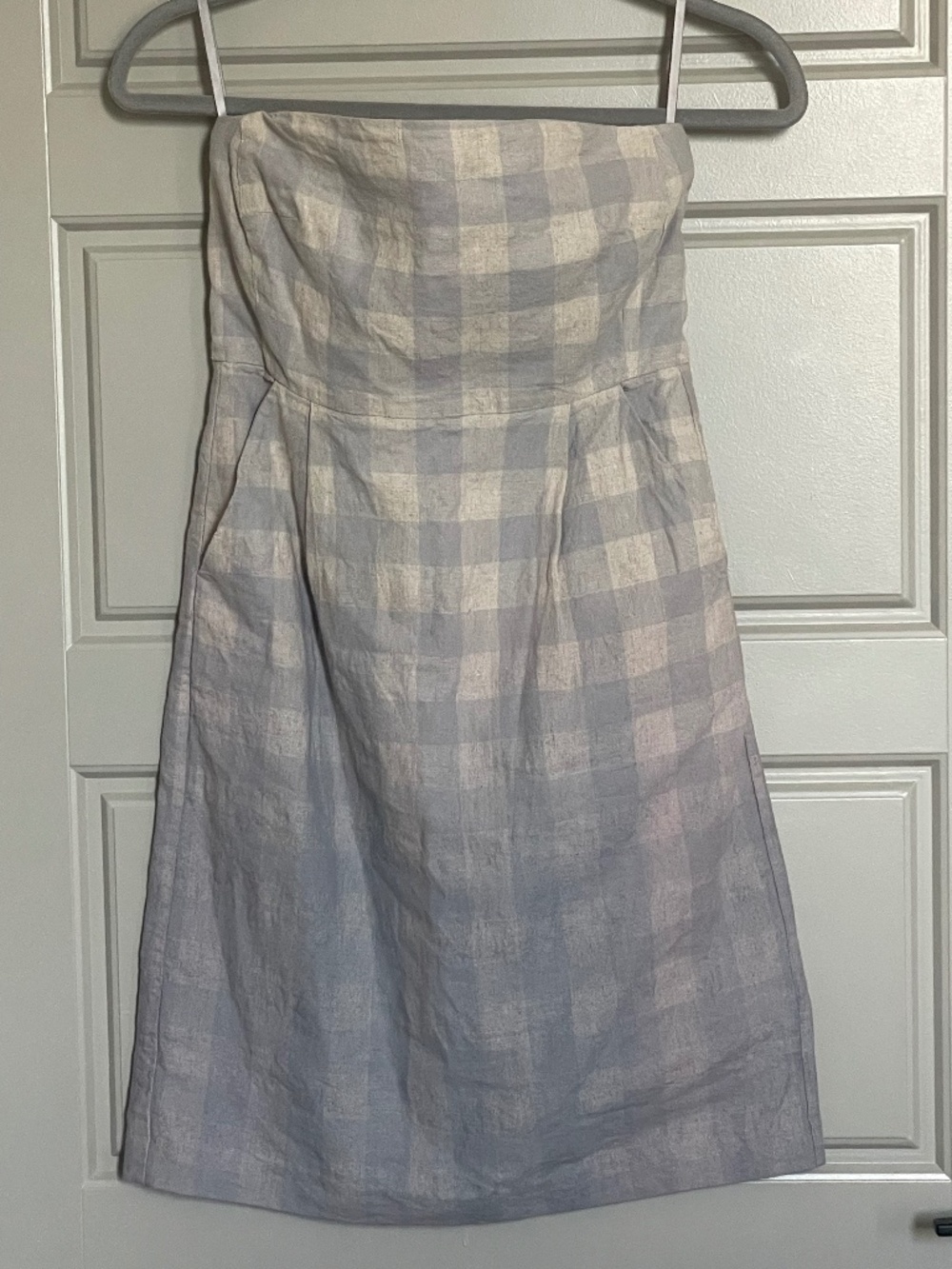 Gap linen blend strapless dress checkered gradient